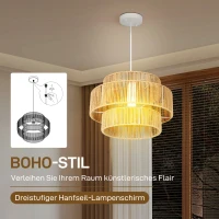 HOMCOM Hängelampe, 3-stufiger Lampenschirm, Metall, Hanfseil, Hellbraun(m-4)