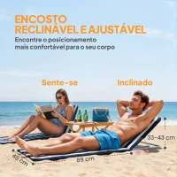 Outsunny Conjunto de 2 Esteiras com Encosto Reclinável Apoio de Cabeça e Bolsa de Transporte 134x48x33-43 cm Brancas e Azuis(m-5)