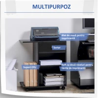 Vinsetto Mobila pentru Imprimanta din Lemn Negru cu 1 Sertar 2 Etajere Raft CPU(m-4)
