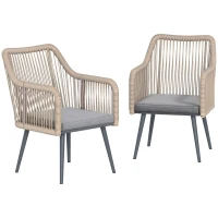 Outsunny Set de 2 scaune de grădină pentru exterior din ratan cu perne, cotiere și cadru din oțel pentru terasă 54x65x80 cm gri(m-7)