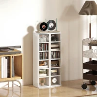 HOMCOM Set of 2 CD Media Display Shelf Unit Tower Rack with Adjustable Shelves, High Gloss White(m-9)