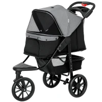 PawHut Carrito para Perros con 3 Ruedas Ventanas de Malla Cesta de Almacenaje y Correas de Seguridad 109,5x57,5x106,5 cm Gris(m-11)