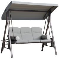 Outsunny Dondolo da Giardino 3 Posti con Tetto Regolabile, Portabicchieri e Cuscini, 208x121x172 cm, Grigio Chiaro