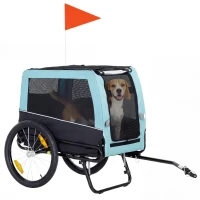 PawHut Inklapbare hondenfietskar met veiligheidsreflectoren, lijn, voor middelgrote honden tot 20 kg, 143 x 70 x 90 cm, lichtblauw(m-11)