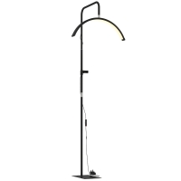 HOMCOM Candeeiro de Pé Meia Lua  com Cabeça Giratória 350° 7 Temperaturas de Cor Brilho Ajustável Suporte para Telemóvel Preto