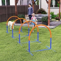 PawHut Set Agility Dog con 4 Archi Componibili e Borsa da Trasporto, in PE e ABS, 88x64x95 cm, Blu e Arancione(m-8)