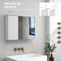 HOMCOM Dulap cu Oglindă și Rafturi Reglabile pe 3 Nivele, Oglindă de Perete din Sticlă și Lemn, 65x15x49 cm, Alb(m-6)