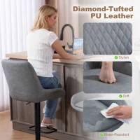 HOMCOM Set of Two Faux Leather Retro Bar Stools - Light Grey(m-6)