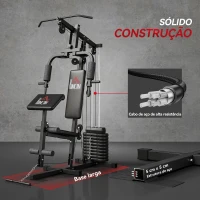 HOMCOM Máquina de Musculação com Pesos Ajustáveis de 45 kg, Press de Peito e Pernas, Polia 135x103x210 cm, Preto(m-6)