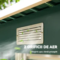 Outsunny Căsuță de Grădină 3,18m² din Oțel Zincat cu 2 Guri de Aerisire, Depozit pentru Unelte cu Uși Duble Culisante, Acoperiș Înclinat, 272x134x182 cm, Verde Întunecat(m-8)