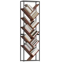 HOMCOM 10 Shelf Industrial-Style Bookshelf - Black/Brown(m-10)