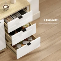HOMCOM Credenza Moderna con 3 Cassetti e Armadietto, Ripiano Interno Regolabile e Ante Lucide, Bianco e Rovere(m-5)