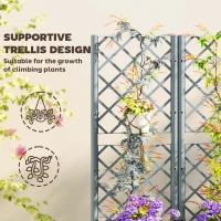 Outsunny Raised Garden Bed with Trellis, Plastic Planter Box with Drainage Holes, Drain Plugs and Water Reservoirs for Climbing Plants, Vegetables, Flowers, Grey(m-4)