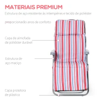 Outsunny 2 Espreguiçadeiras de Jardim em Aço com Almofada Acolchoada Encosto Ajustável e Apoio para Pés 60x75x65-102 cm Vermelho e Branco(m-7)
