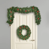 HOMCOM Weihnachtsgirlande 1,9m Tannengirlande Weihnachtsdeko mit Tannenzapfen Beeren Künstliche Girlande Weihnachtsgirlande für Innen & Außen, Grün(m-7)