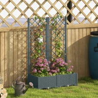 Outsunny Raised Garden Bed with Trellis, Plastic Planter Box with Drainage Holes, Drain Plugs and Water Reservoirs for Climbing Plants, Vegetables, Flowers, Grey(m-8)