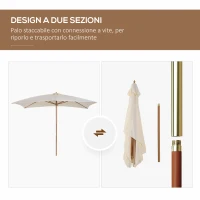 Outsunny Ombrellone 2x3 m da Giardino Impermeabile, in Legno e Poliestere 180G, Beige(m-4)