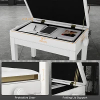 HOMCOM Scaun de Pian Reglabil cu Compartiment de Depozitare și șezut capitonat, 54.5x33x48-58 cm, Alb(m-6)
