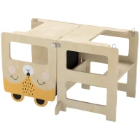 Turn Montessori AIYAPLAY pentru Copii 2-5 Ani cu Tablă și Măsuță, Scăunel pentru Copii din Placaj, 57x39x93 cm, Culoare Lemn(m-10)
