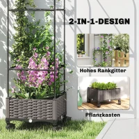 Outsunny Hochbeet mit Rankgitter mobiler Blumenkasten mit Rolle Abflussloch, Pflanzkasten 40 x 40 x 185 cm(m-4)