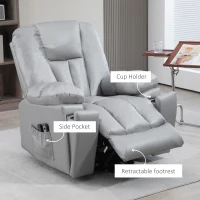 HOMCOM Leathaire Eight Massage Point Armchair, with Reclining Back - Charcoal Grey(m-9)