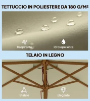 Outsunny Ombrellone da Giardino 2.5x2.3 m a 6 Stecche in Legno Laccato e Poliestere, Beige(m-5)