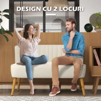 HOMCOM Canapea cu 2 Locuri din Material Textil fără Brațe, Canapea  cu Picioare din Lemn, 117x56,5x77 cm, Verde(m-6)