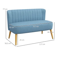 HOMCOM 2-Sitzer Sofa im Retro-Look, weiche Polsterung, pflegeleichter Bezug, bis 150 kg, 117 x 56,5 x 77 cm, Blau(m-3)