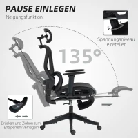 HOMCOM Bürostuhl, Ergonomischer Schreibtischstuhl, 135 Grad neigbar, verstellbar, Schwarz(m-8)