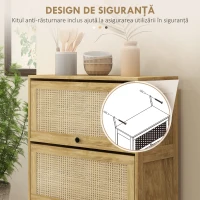 HOMCOM Dulap de Bucatarie Boho, Dulap de Depozitare de Bucatarie din Ratan cu 4 Usi Rabatabile, Natur(m-6)