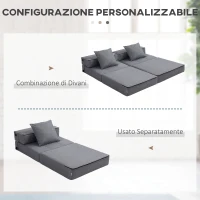 HOMCOM Poltrona Letto Singolo da Terra Pieghevole con Cuscino Incluso, 70x70x61 cm, Grigio(m-7)