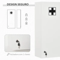 kleankin Armário de Medicamentos de Parede 5 Níveis com Prateleiras de Vidro Ajustáveis Fechadura Chaves 30x20x70 cm Branco(m-6)