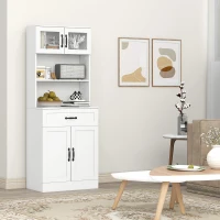 HOMCOM Armário de Cozinha com 4 Portas Gaveta e Prateleiras Ajustáveis para Sala de Jantar Estilo Moderno 60x38x161 cm Branco(m-12)