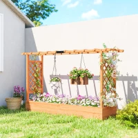 Outsunny Raised Planter with Trellis, Wooden Raised Bed for Garden with Hanging Roof and Drainage Holes, Outdoor Planter Box(m-2)