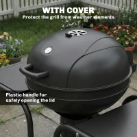 Outsunny Houtskoolbarbecue BBQ Smoker met zijtafels, dekselthermometer en wielen – 129 x 63,5 x 106,5 cm(m-9)