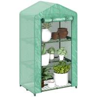 Outsunny 3 Tier Mini Greenhouse Portable Garden Grow House with Roll Up Door and Wire Shelves, 69 x 49 x 125 cm, Green(m-10)