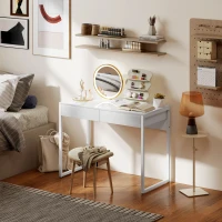 HOMCOM Scrivania Moderna con 2 Cassetti e Gambe in Acciaio, 100x50x75 cm, Bianco Lucido(m-6)