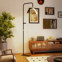 HOMCOM Lámpara Pestañas Media Luna con Cabeza Giratoria 350° 7 Temperaturas de Color Brillo Ajustable Soporte para Teléfono(m-2)