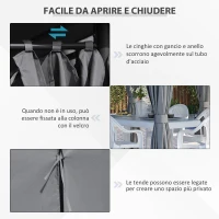 Outsunny Gazebo 3x4 m con 6 Pareti Rimovibili, 8 Fori di Drenaggio e 12 Picchetti, in Acciaio e Poliestere, Grigio e Nero(m-5)