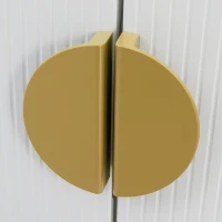 4‑Door Modern TV Cabinet with Semi‑Circular Handles and Soft‑Close Hinges, Media Cabinet with Metal Legs, 180L x 40W x 40.5H cm, White(m-5)