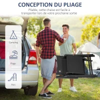 Outsunny Chaise longue pliable, transat bain de soleil inclinable avec dossier réglable sur 9 positions, coussin lombaire, noir(m-4)