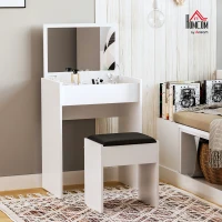 HOMCOM Dressing Table with Mirror and Stool, Vanity Makeup Table with Flip Up Mirror, Vanity Desk with Storage Unit and Padded Seat, White(m-10)