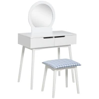 HOMCOM Dressing Table & Stool Set w/ Drawers Mirror Modern Elegant Vanity Makeup Padded Seat Home Bedroom Beauty Furniture White(m-1)