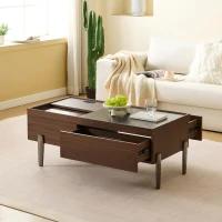 Tavolino da salotto moderno portaoggetti con cassetti e anta scorrevole, 105x50x41,5 cm, Marrone(m-4)