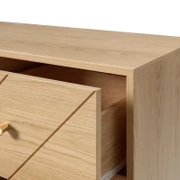 Comodă cu 9 sertare, cu mult spațiu de depozitare, modele geometrice, 120x39x80 cm, Culoare naturală(m-6)