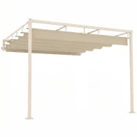 Outsunny Pergola adossée 3x3 m avec toit rétractable coulissant UV30+ et trous de drainage, Beige(m-7)