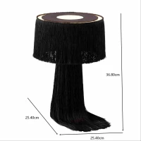 Modern Atolla Tassel Table Lamp with Extra-Long Cable for Flexibility, Boho-chic Shade with Delicate Tassels, 25.5L x 25.5W x 37H cm, Black(m-3)