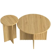 Set 2 tavolini da salotto annidiati con piani rotondi e struttura laterale verticale, 76x76x50 cm/40x40x56,5 cm, color legno(m-7)