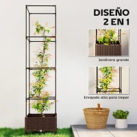 Outsunny Jardinera con Enrejado Ruedas con Drenaje para Cultivos Verduras Flores Hierbas 40x40x165 cm Marrón(m-4)