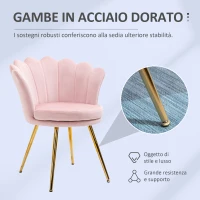 HOMCOM Poltrona da Salotto a Conchiglia Stile Vintage in Velluto con Gambe Dorate Rosa(m-4)